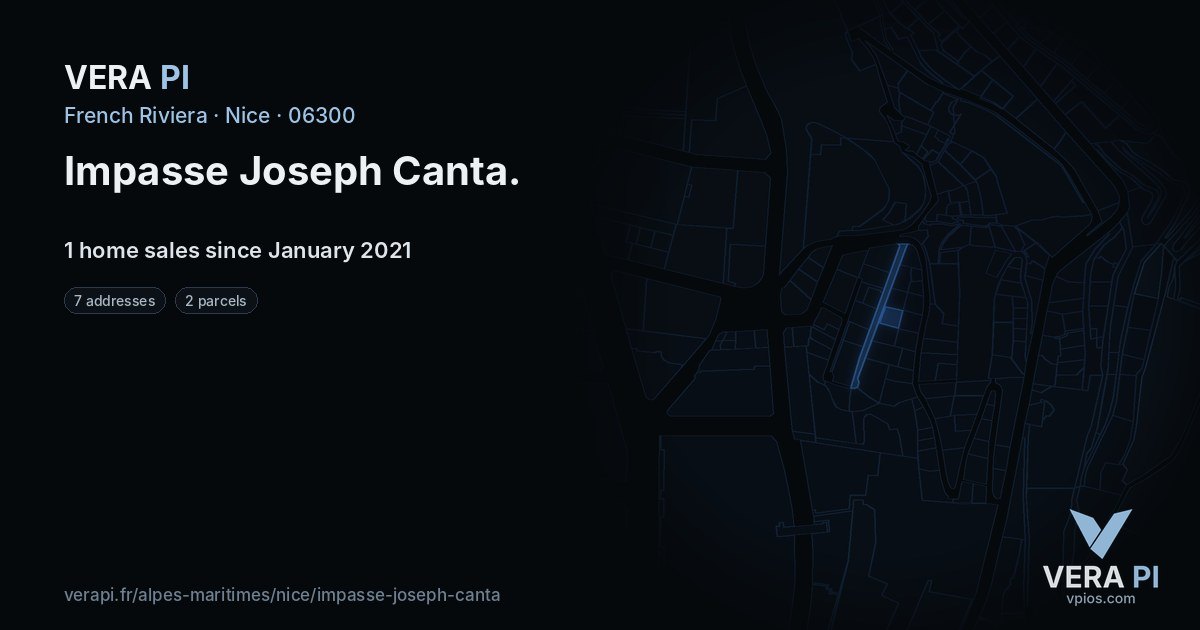 Impasse Joseph Canta, Nice at night – every parcel coloured by the prices around it, the street's own parcels lit