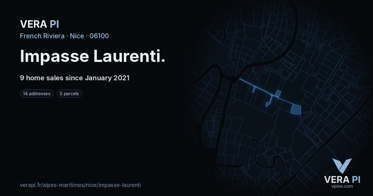 Impasse Laurenti, Nice at night – every parcel coloured by the prices around it, the street's own parcels lit