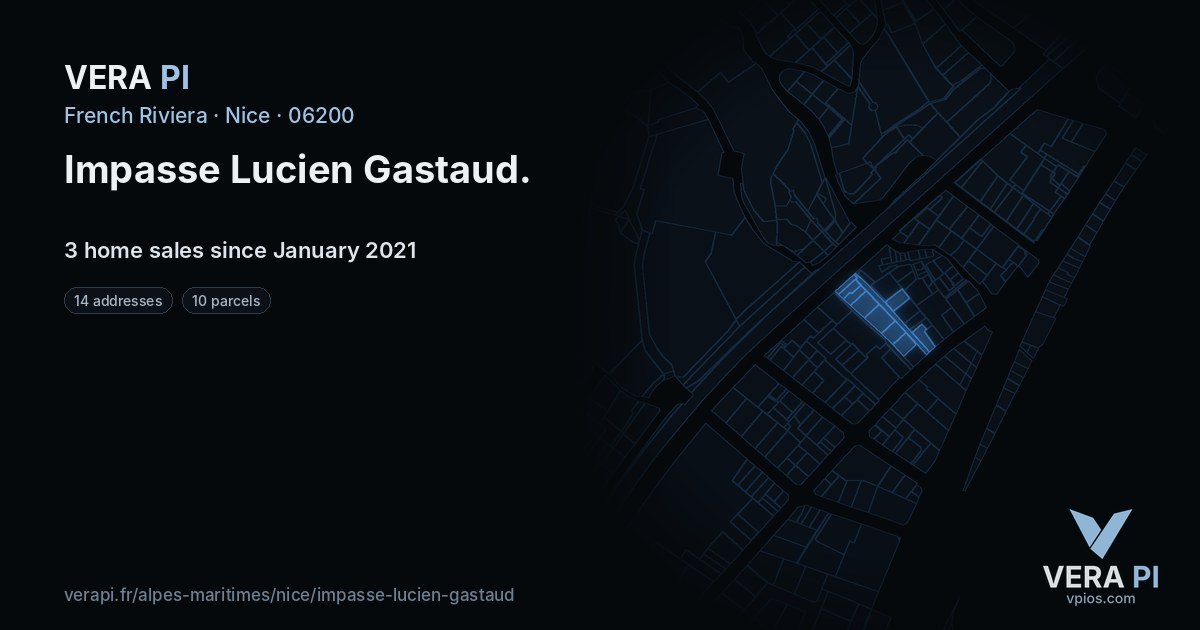Impasse Lucien Gastaud, Nice at night – every parcel coloured by the prices around it, the street's own parcels lit