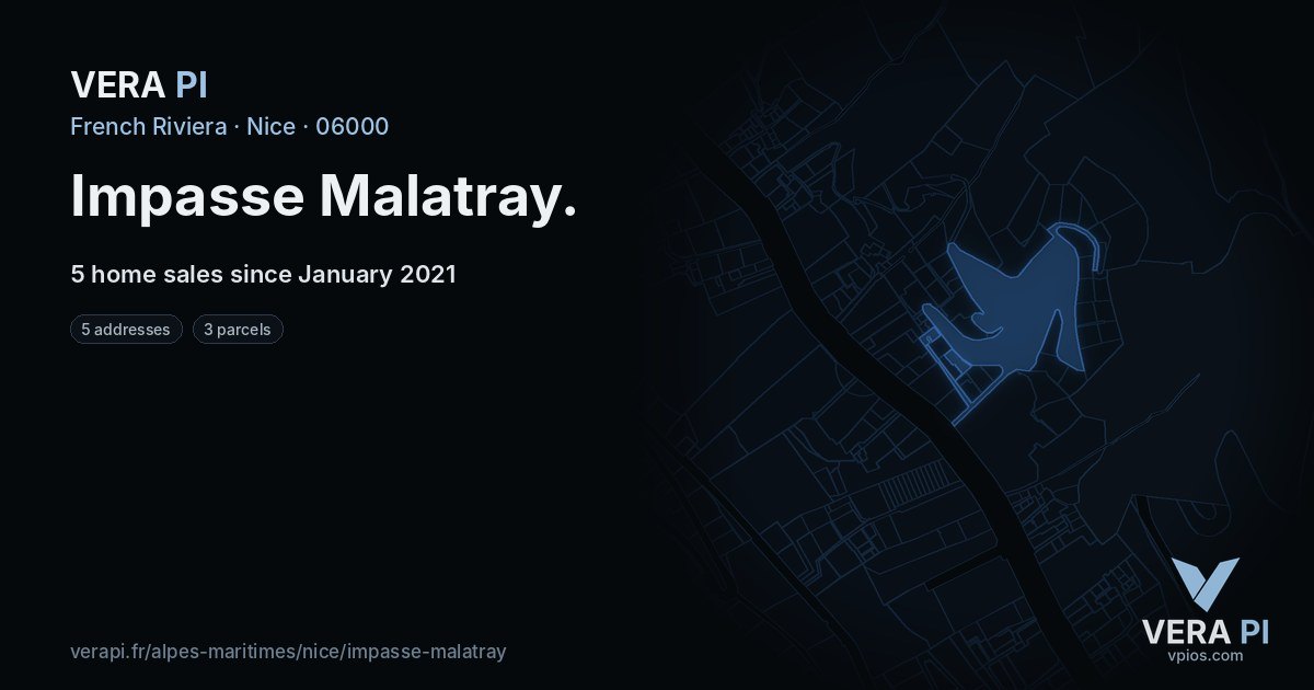 Impasse Malatray, Nice at night – every parcel coloured by the prices around it, the street's own parcels lit