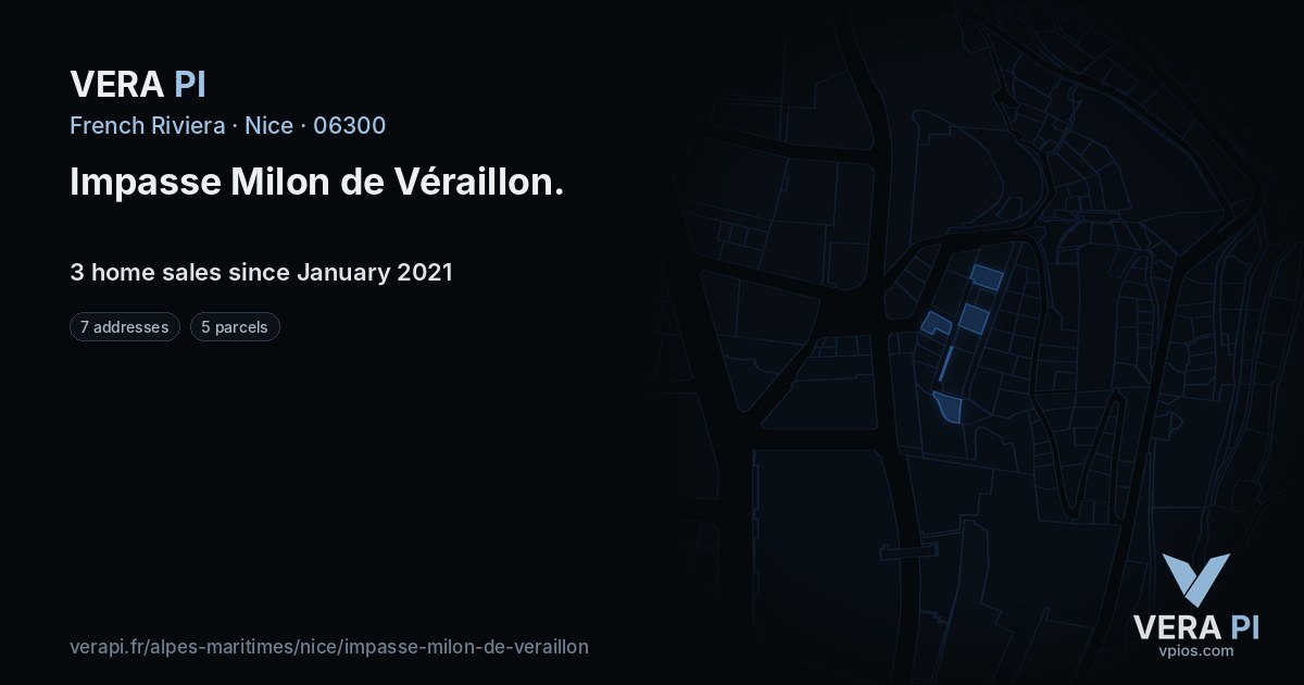 Impasse Milon de Véraillon, Nice at night – every parcel coloured by the prices around it, the street's own parcels lit