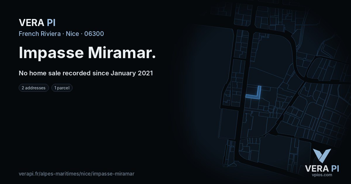 Impasse Miramar, Nice at night – every parcel coloured by the prices around it, the street's own parcels lit