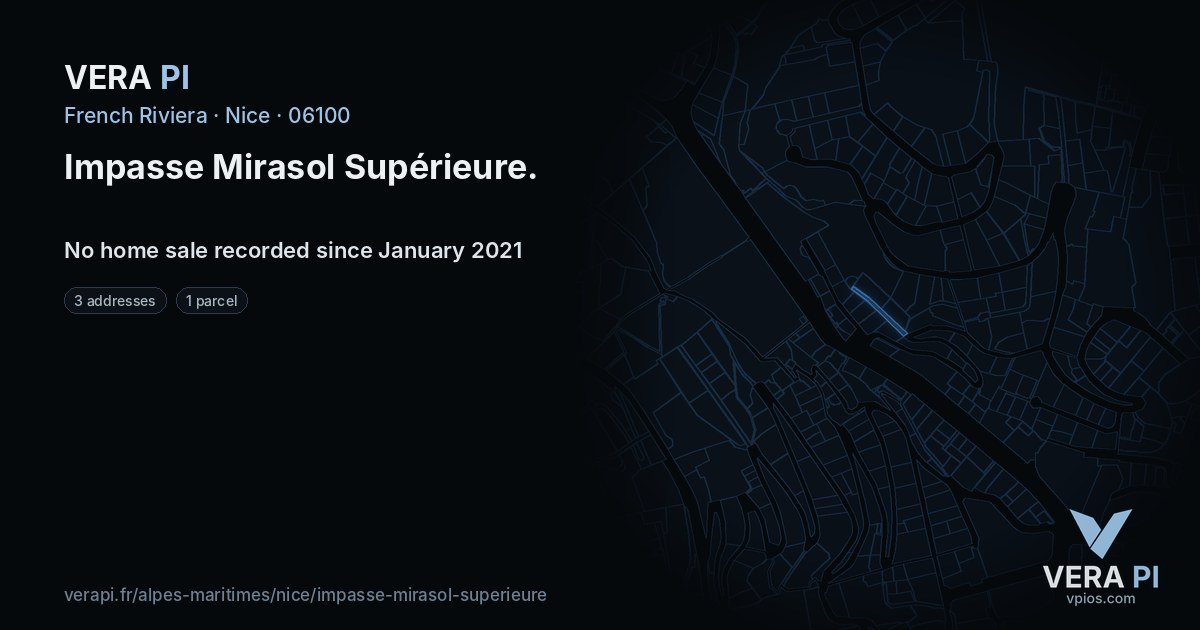 Impasse Mirasol Supérieure, Nice at night – every parcel coloured by the prices around it, the street's own parcels lit