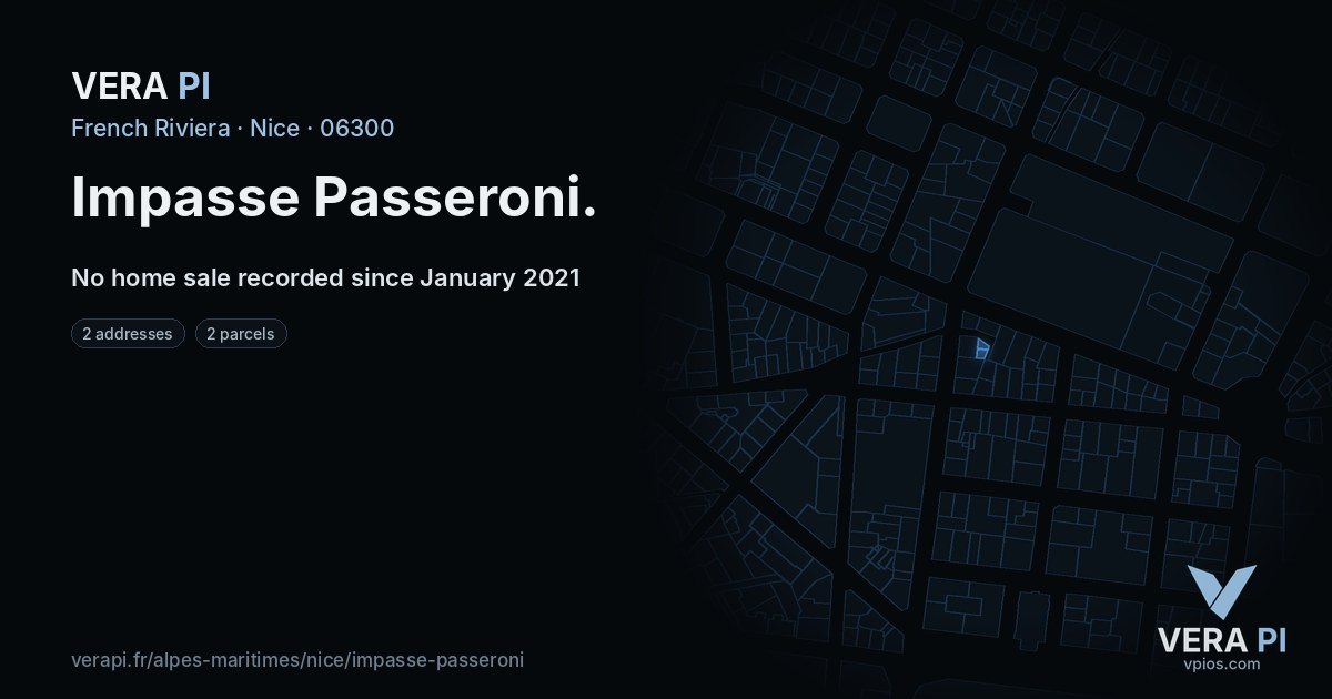 Impasse Passeroni, Nice at night – every parcel coloured by the prices around it, the street's own parcels lit