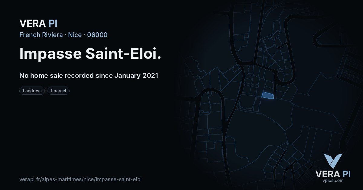 Impasse Saint-Eloi, Nice at night – every parcel coloured by the prices around it, the street's own parcels lit