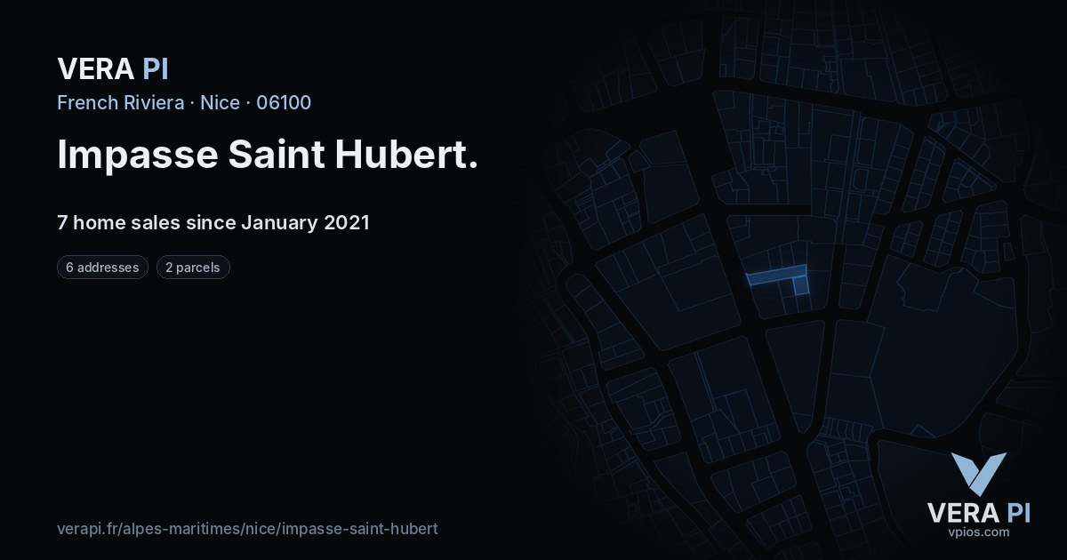 Impasse Saint Hubert, Nice at night – every parcel coloured by the prices around it, the street's own parcels lit