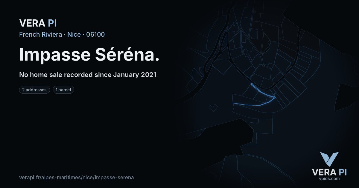 Impasse Séréna, Nice at night – every parcel coloured by the prices around it, the street's own parcels lit