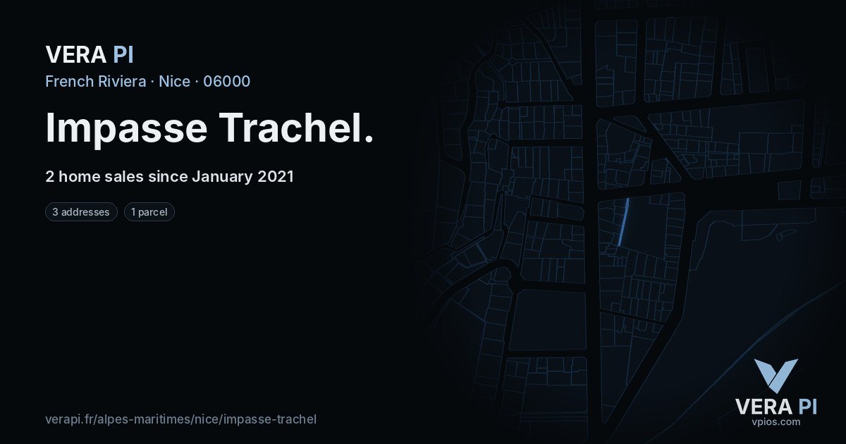 Impasse Trachel, Nice at night – every parcel coloured by the prices around it, the street's own parcels lit