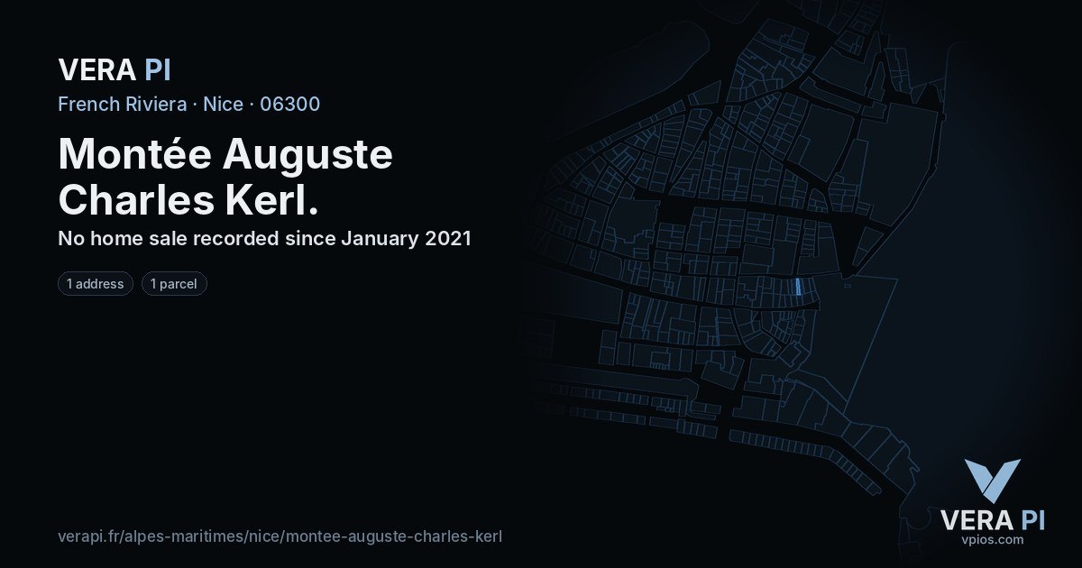 Montée Auguste Charles Kerl, Nice at night – every parcel coloured by the prices around it, the street's own parcels lit