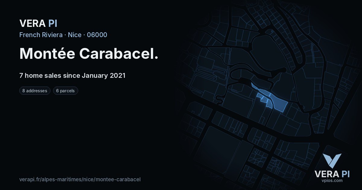 Montée Carabacel, Nice at night – every parcel coloured by the prices around it, the street's own parcels lit
