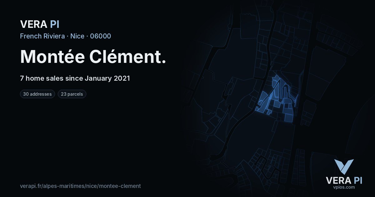 Montée Clément, Nice at night – every parcel coloured by the prices around it, the street's own parcels lit
