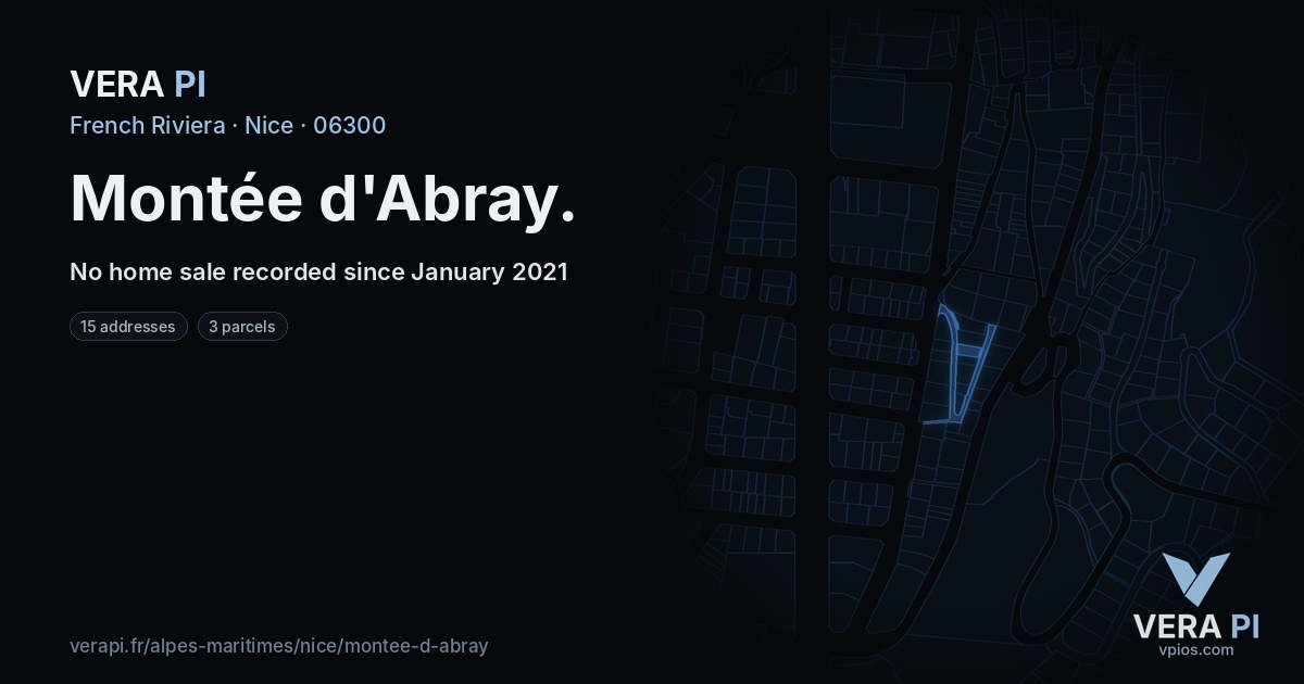 Montée d'Abray, Nice at night – every parcel coloured by the prices around it, the street's own parcels lit