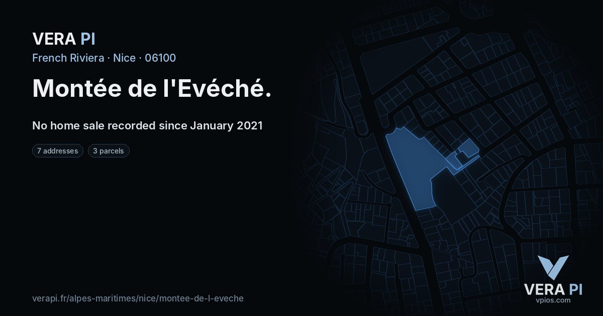 Montée de l'Evéché, Nice at night – every parcel coloured by the prices around it, the street's own parcels lit