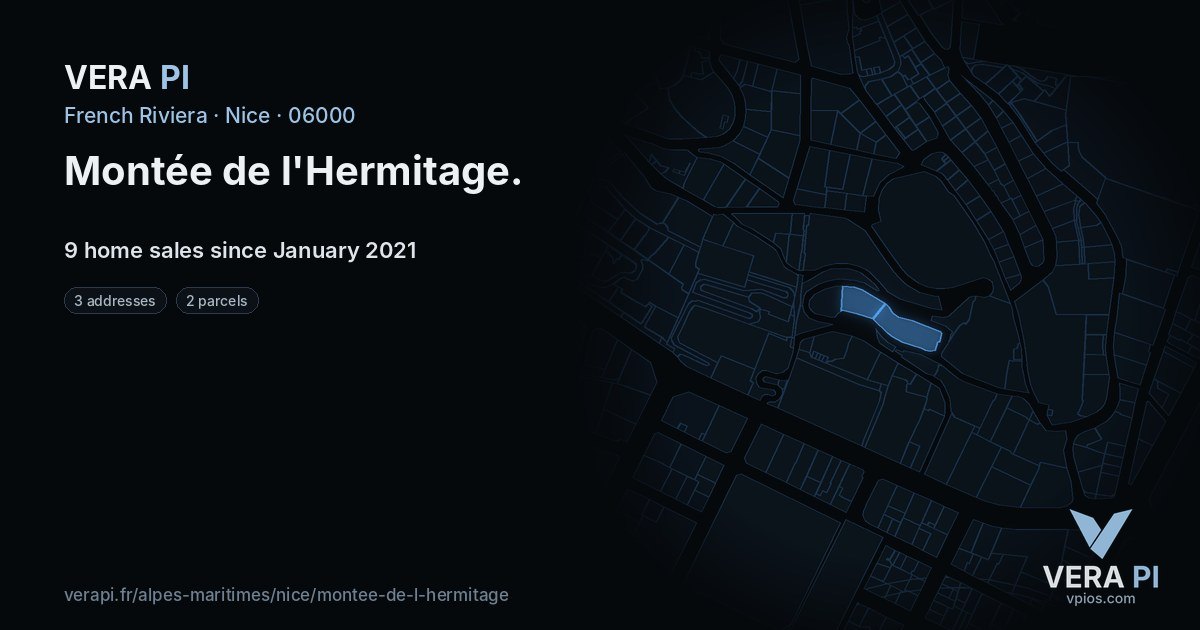 Montée de l'Hermitage, Nice at night – every parcel coloured by the prices around it, the street's own parcels lit