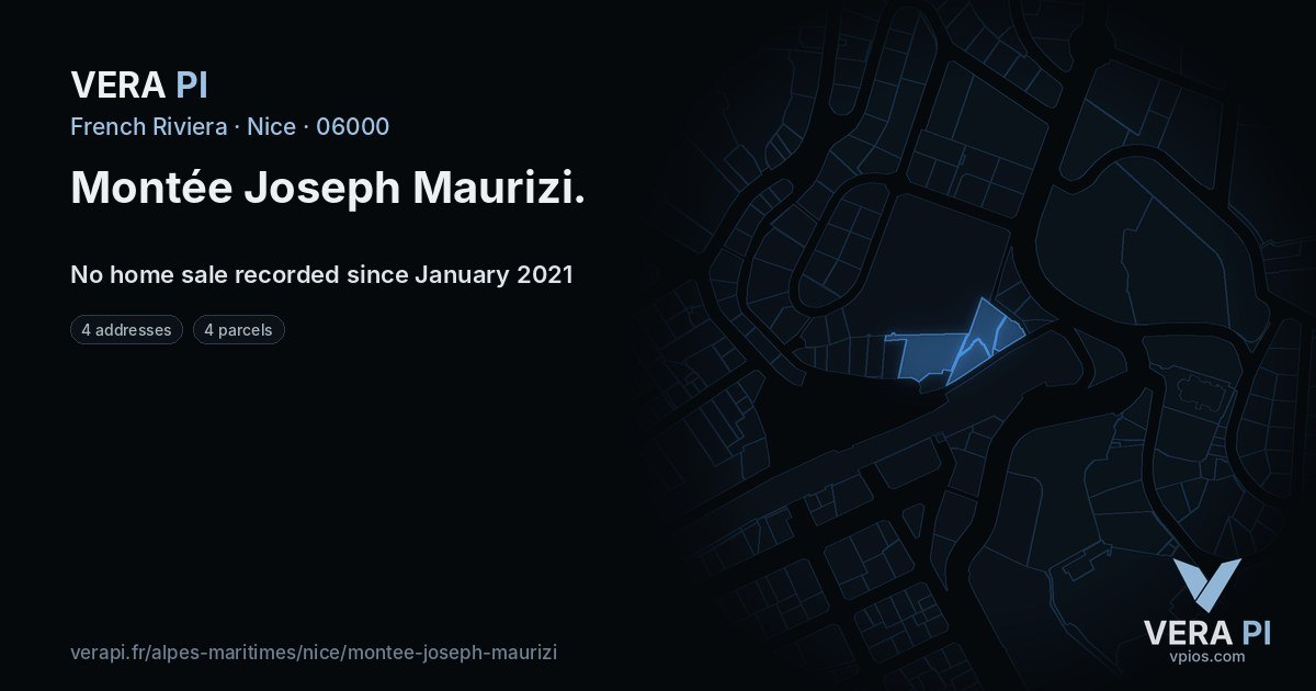 Montée Joseph Maurizi, Nice at night – every parcel coloured by the prices around it, the street's own parcels lit