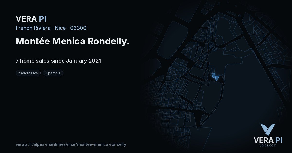Montée Menica Rondelly, Nice at night – every parcel coloured by the prices around it, the street's own parcels lit