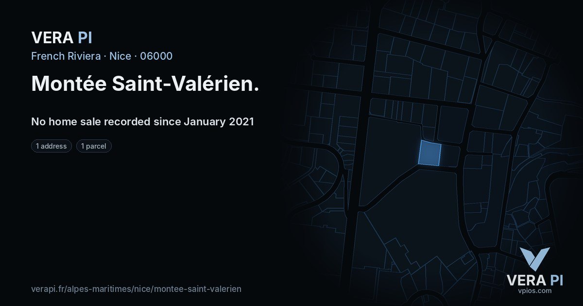 Montée Saint-Valérien, Nice at night – every parcel coloured by the prices around it, the street's own parcels lit