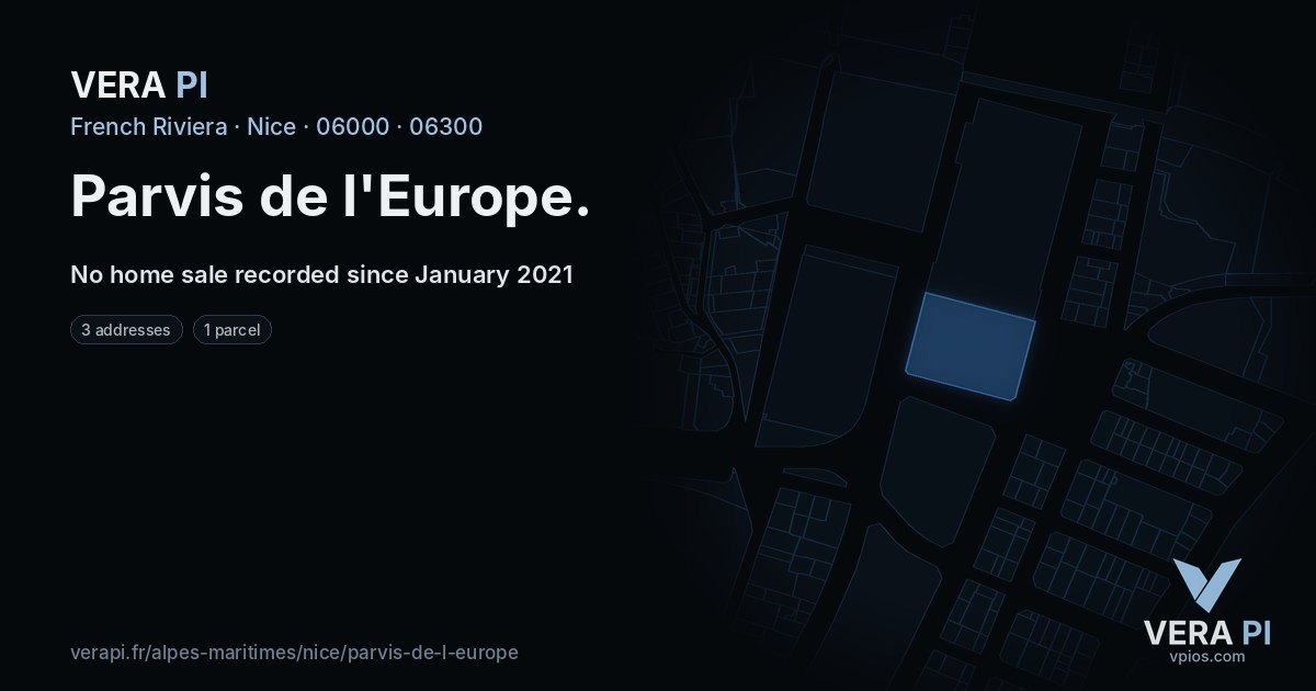 Parvis de l'Europe, Nice at night – every parcel coloured by the prices around it, the street's own parcels lit