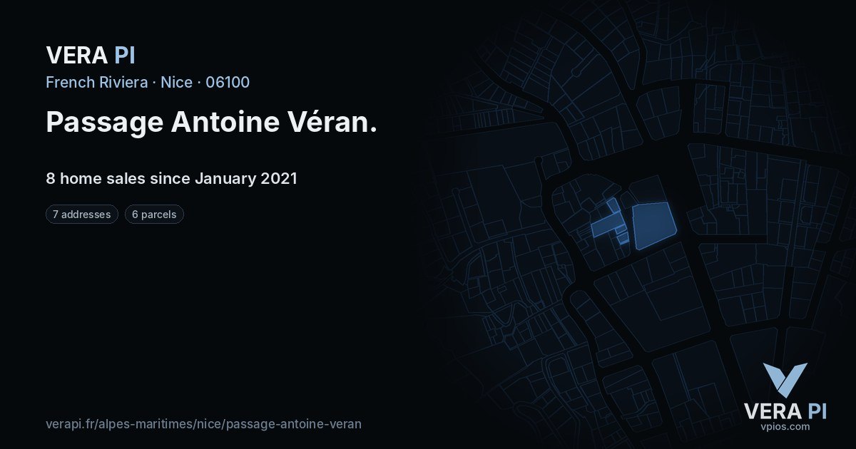 Passage Antoine Véran, Nice at night – every parcel coloured by the prices around it, the street's own parcels lit