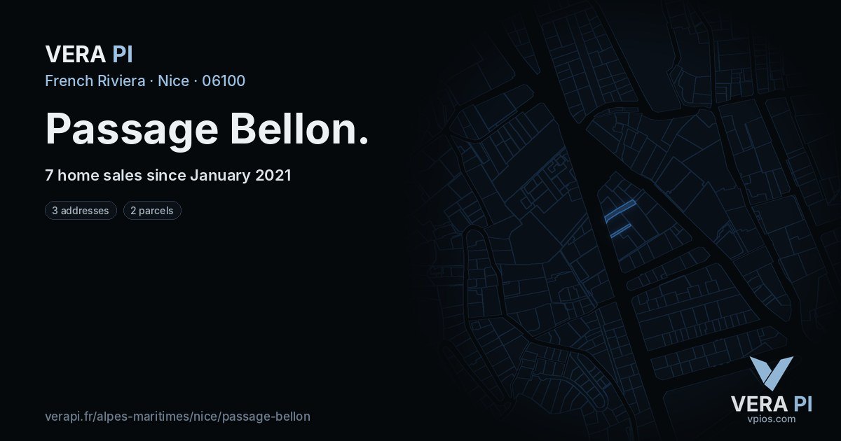 Passage Bellon, Nice at night – every parcel coloured by the prices around it, the street's own parcels lit