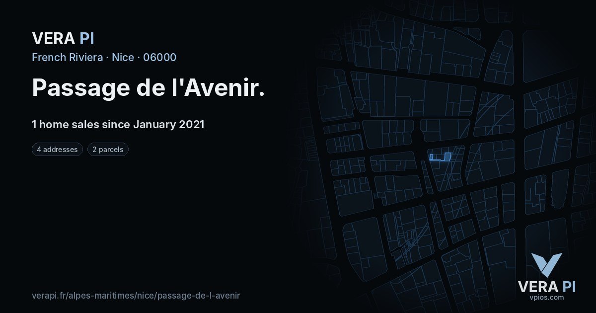 Passage de l'Avenir, Nice at night – every parcel coloured by the prices around it, the street's own parcels lit