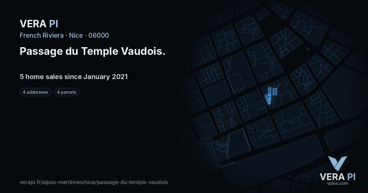 Passage du Temple Vaudois, Nice at night – every parcel coloured by the prices around it, the street's own parcels lit