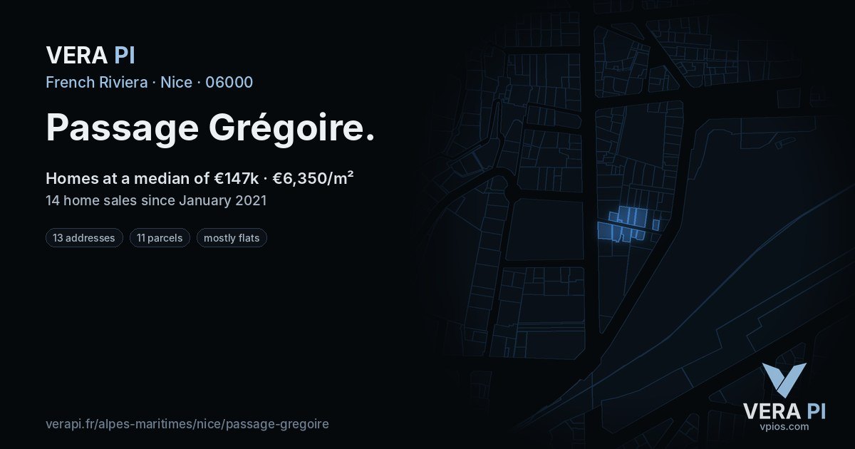Passage Grégoire, Nice at night – every parcel coloured by the prices around it, the street's own parcels lit