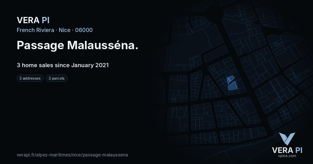 Passage Malausséna, Nice at night – every parcel coloured by the prices around it, the street's own parcels lit
