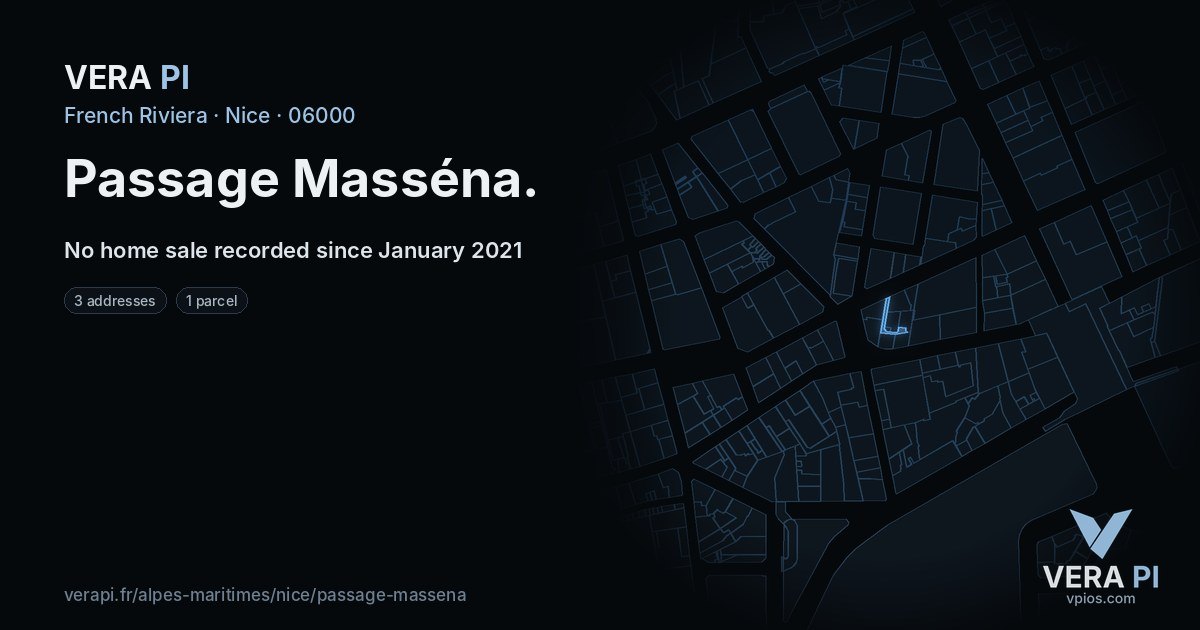 Passage Masséna, Nice at night – every parcel coloured by the prices around it, the street's own parcels lit