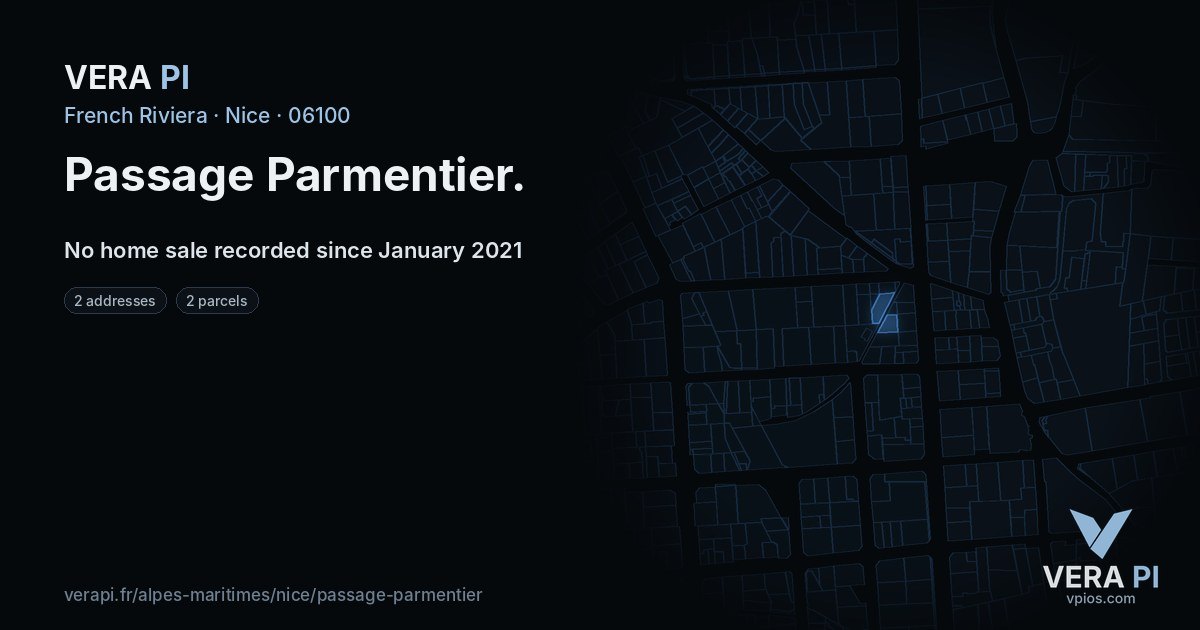 Passage Parmentier, Nice at night – every parcel coloured by the prices around it, the street's own parcels lit