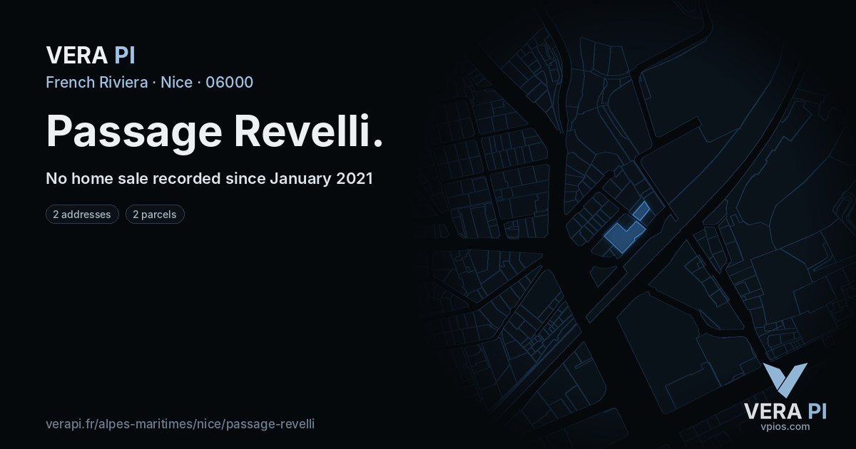Passage Revelli, Nice at night – every parcel coloured by the prices around it, the street's own parcels lit