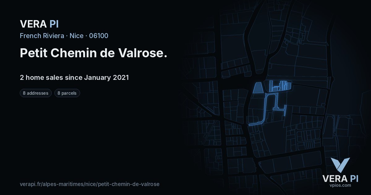 Petit Chemin de Valrose, Nice at night – every parcel coloured by the prices around it, the street's own parcels lit