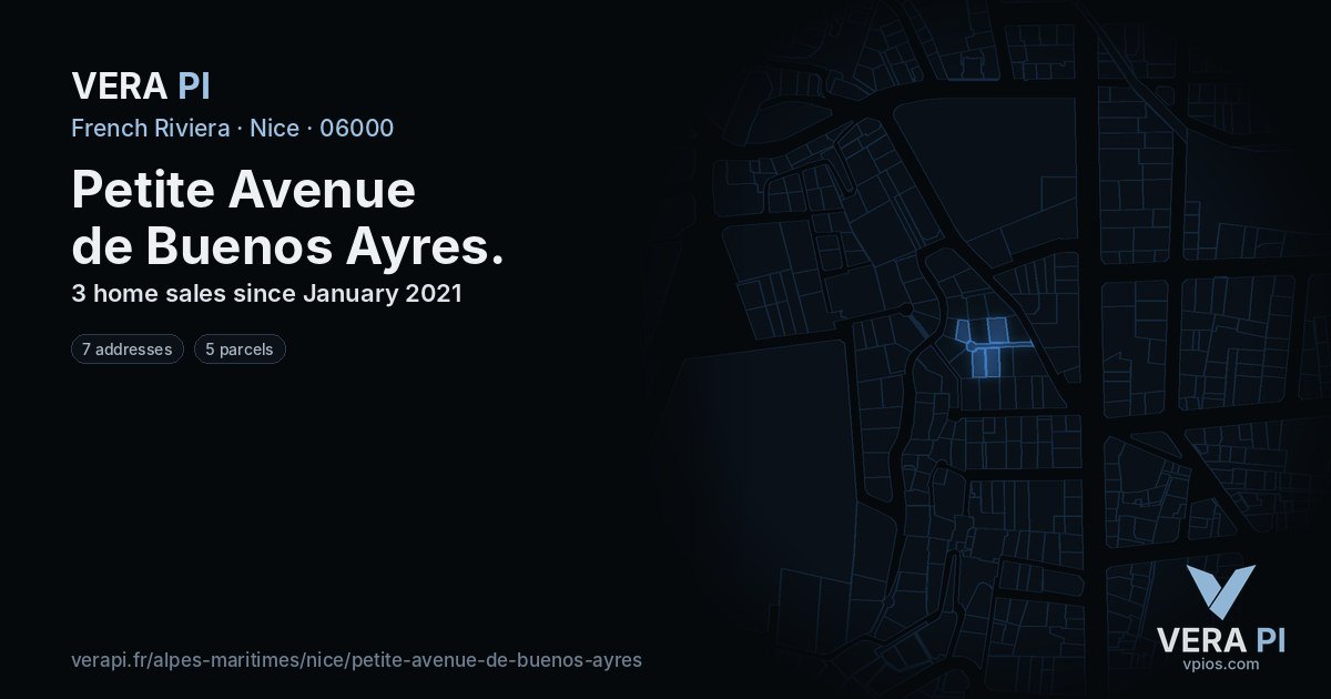 Petite Avenue de Buenos Ayres, Nice at night – every parcel coloured by the prices around it, the street's own parcels lit