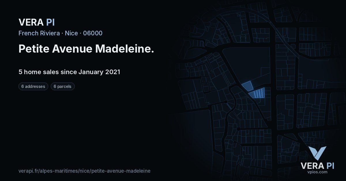 Petite Avenue Madeleine, Nice at night – every parcel coloured by the prices around it, the street's own parcels lit