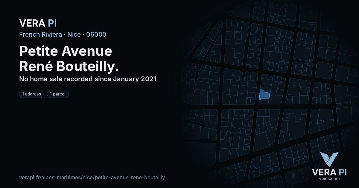 Petite Avenue René Bouteilly, Nice at night – every parcel coloured by the prices around it, the street's own parcels lit