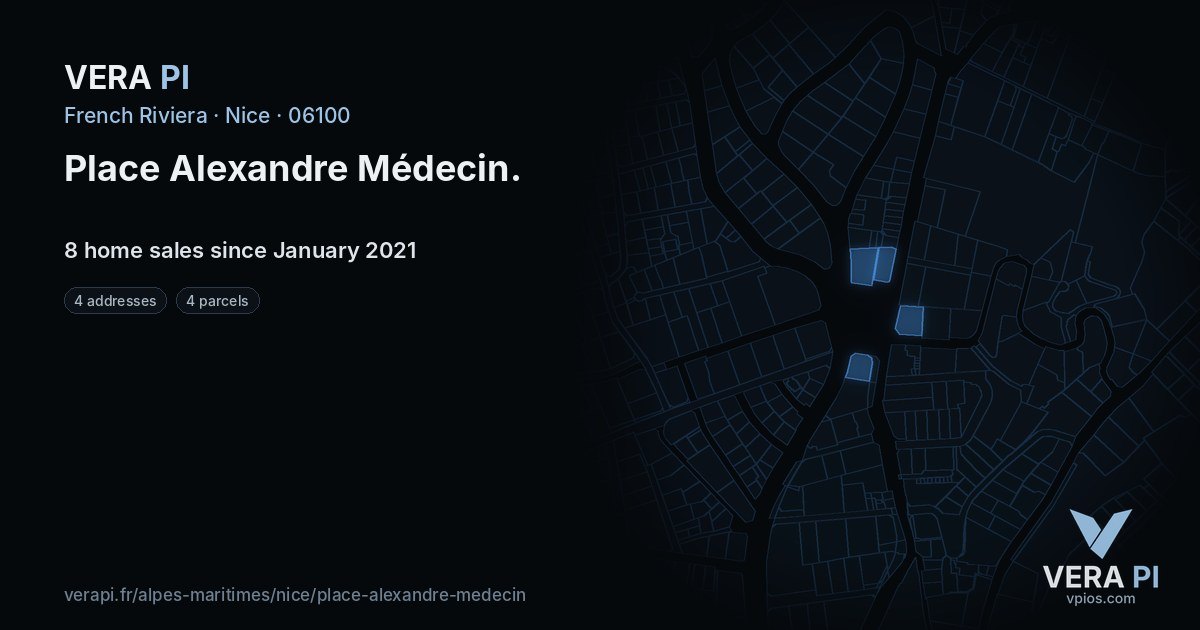 Place Alexandre Médecin, Nice at night – every parcel coloured by the prices around it, the street's own parcels lit