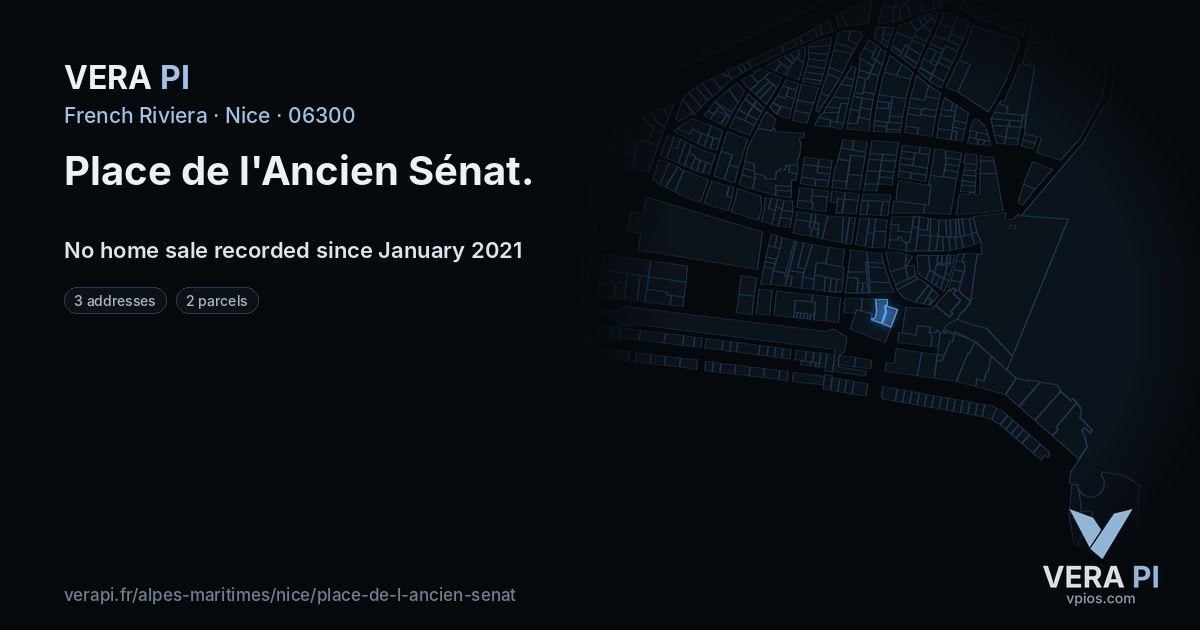 Place de l'Ancien Sénat, Nice at night – every parcel coloured by the prices around it, the street's own parcels lit