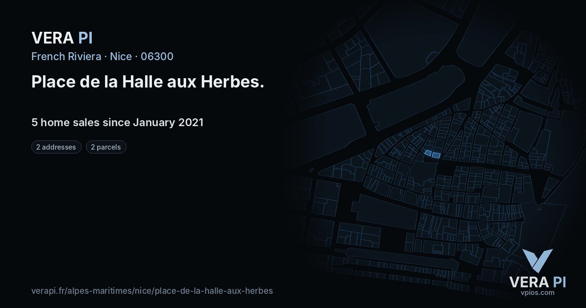 Place de la Halle aux Herbes, Nice at night – every parcel coloured by the prices around it, the street's own parcels lit