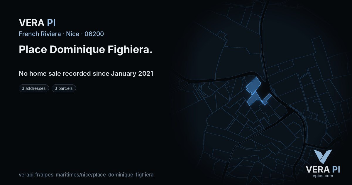 Place Dominique Fighiera, Nice at night – every parcel coloured by the prices around it, the street's own parcels lit