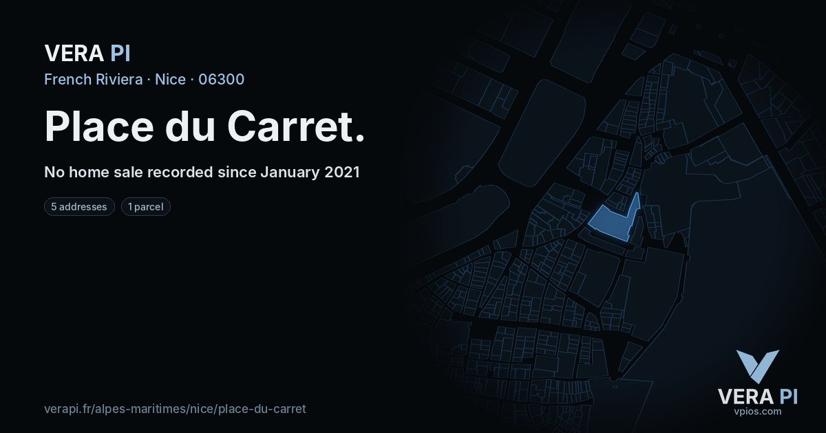 Place du Carret, Nice at night – every parcel coloured by the prices around it, the street's own parcels lit