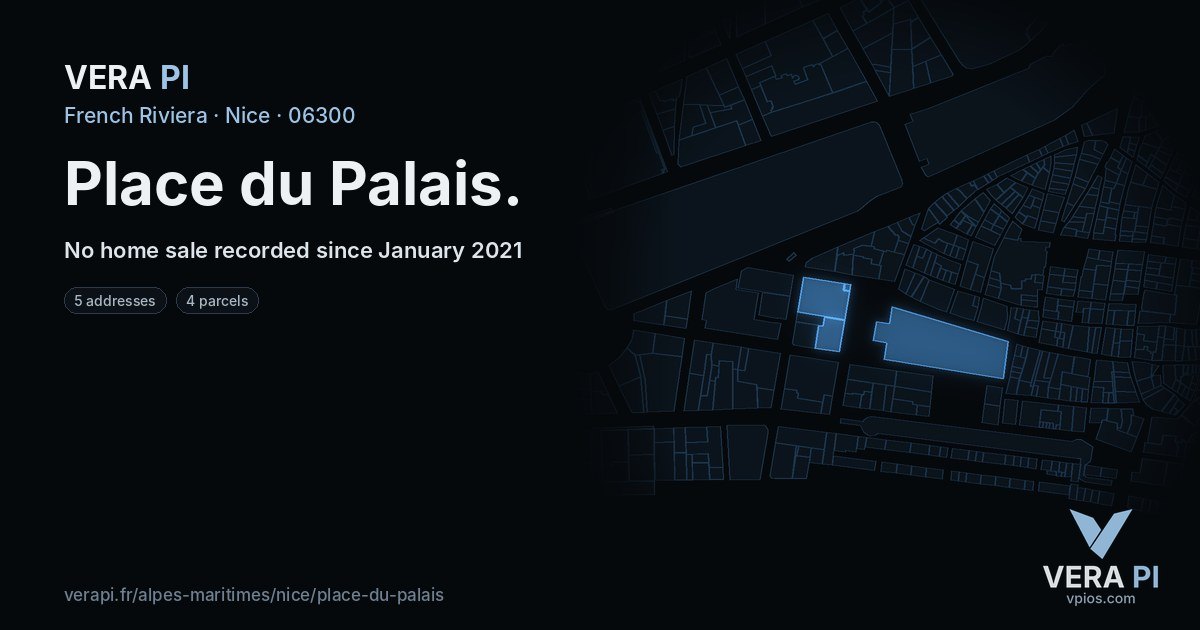 Place du Palais, Nice at night – every parcel coloured by the prices around it, the street's own parcels lit