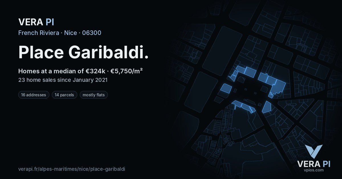 Place Garibaldi, Nice at night – every parcel coloured by the prices around it, the street's own parcels lit
