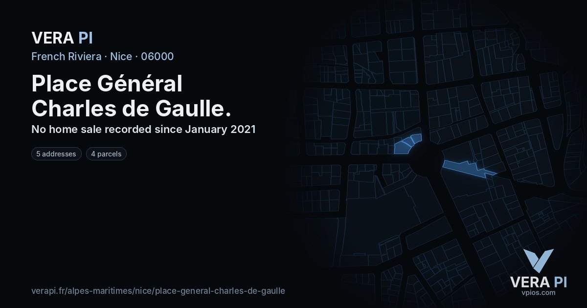 Place Général Charles de Gaulle, Nice at night – every parcel coloured by the prices around it, the street's own parcels lit
