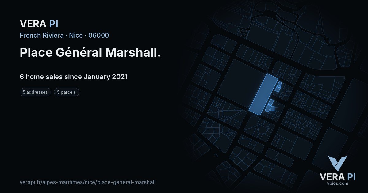 Place Général Marshall, Nice at night – every parcel coloured by the prices around it, the street's own parcels lit