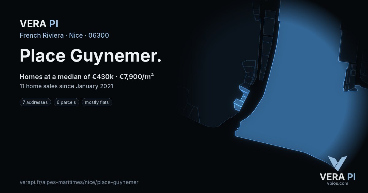 Place Guynemer, Nice at night – every parcel coloured by the prices around it, the street's own parcels lit