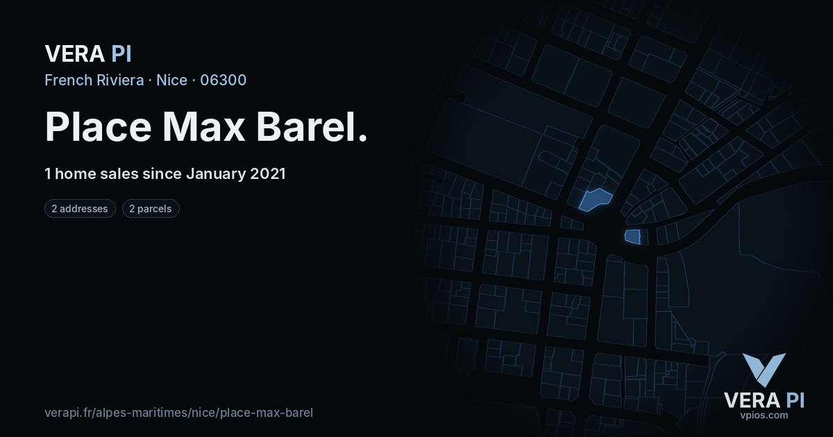 Place Max Barel, Nice at night – every parcel coloured by the prices around it, the street's own parcels lit