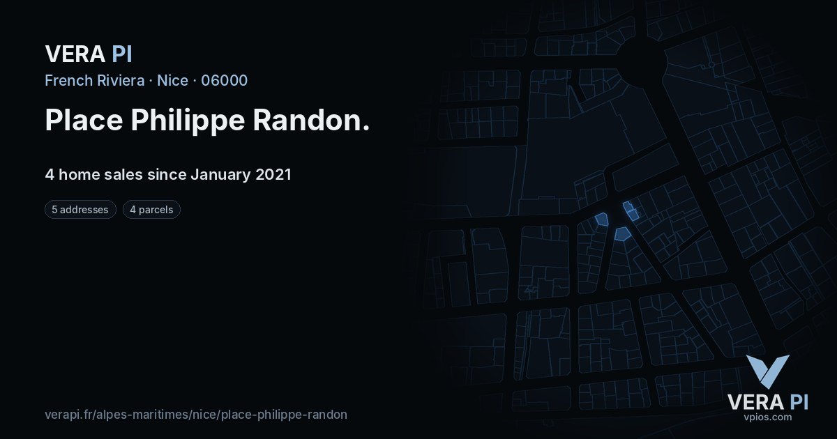 Place Philippe Randon, Nice at night – every parcel coloured by the prices around it, the street's own parcels lit