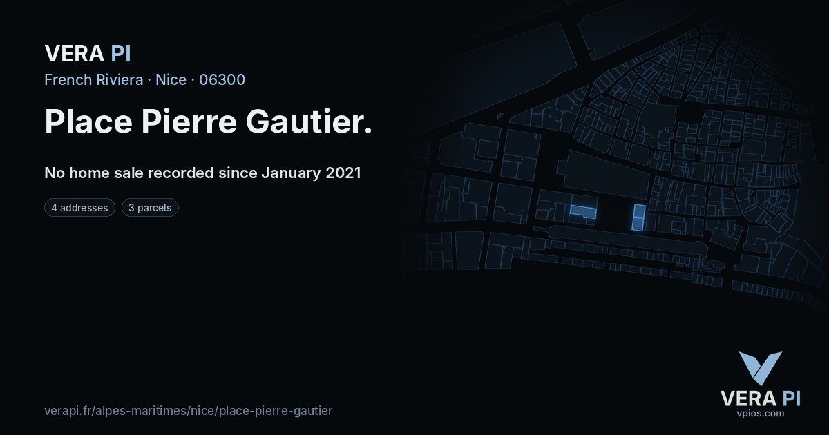 Place Pierre Gautier, Nice at night – every parcel coloured by the prices around it, the street's own parcels lit