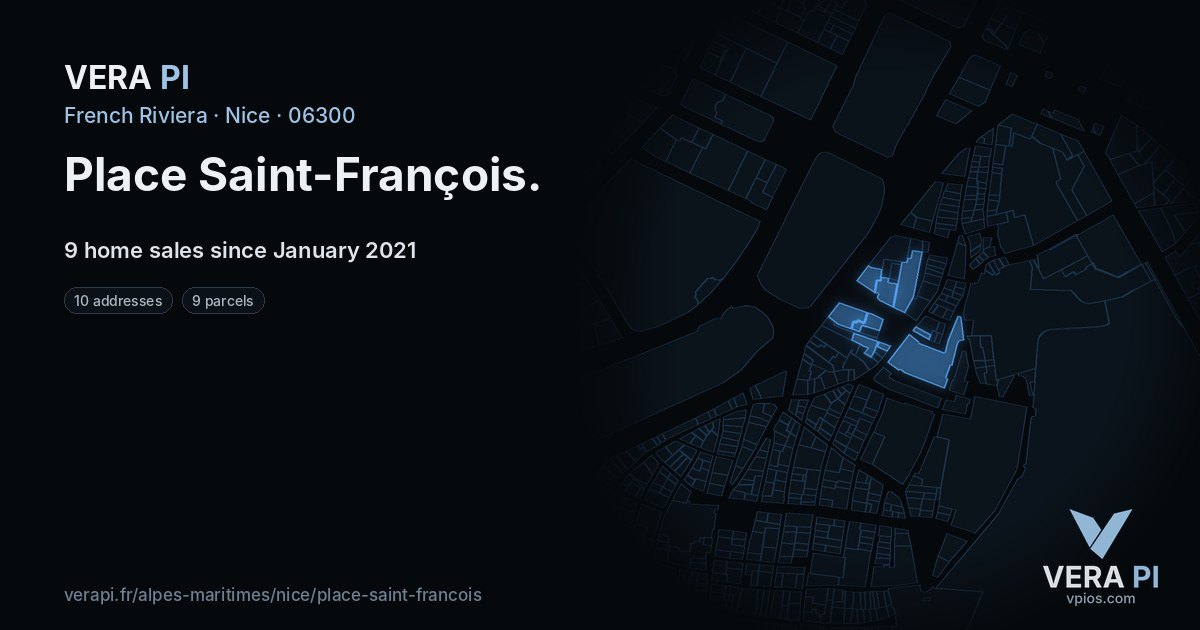 Place Saint-François, Nice at night – every parcel coloured by the prices around it, the street's own parcels lit