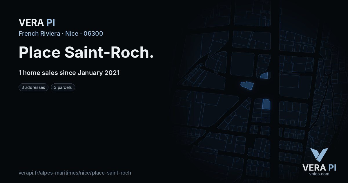Place Saint-Roch, Nice at night – every parcel coloured by the prices around it, the street's own parcels lit